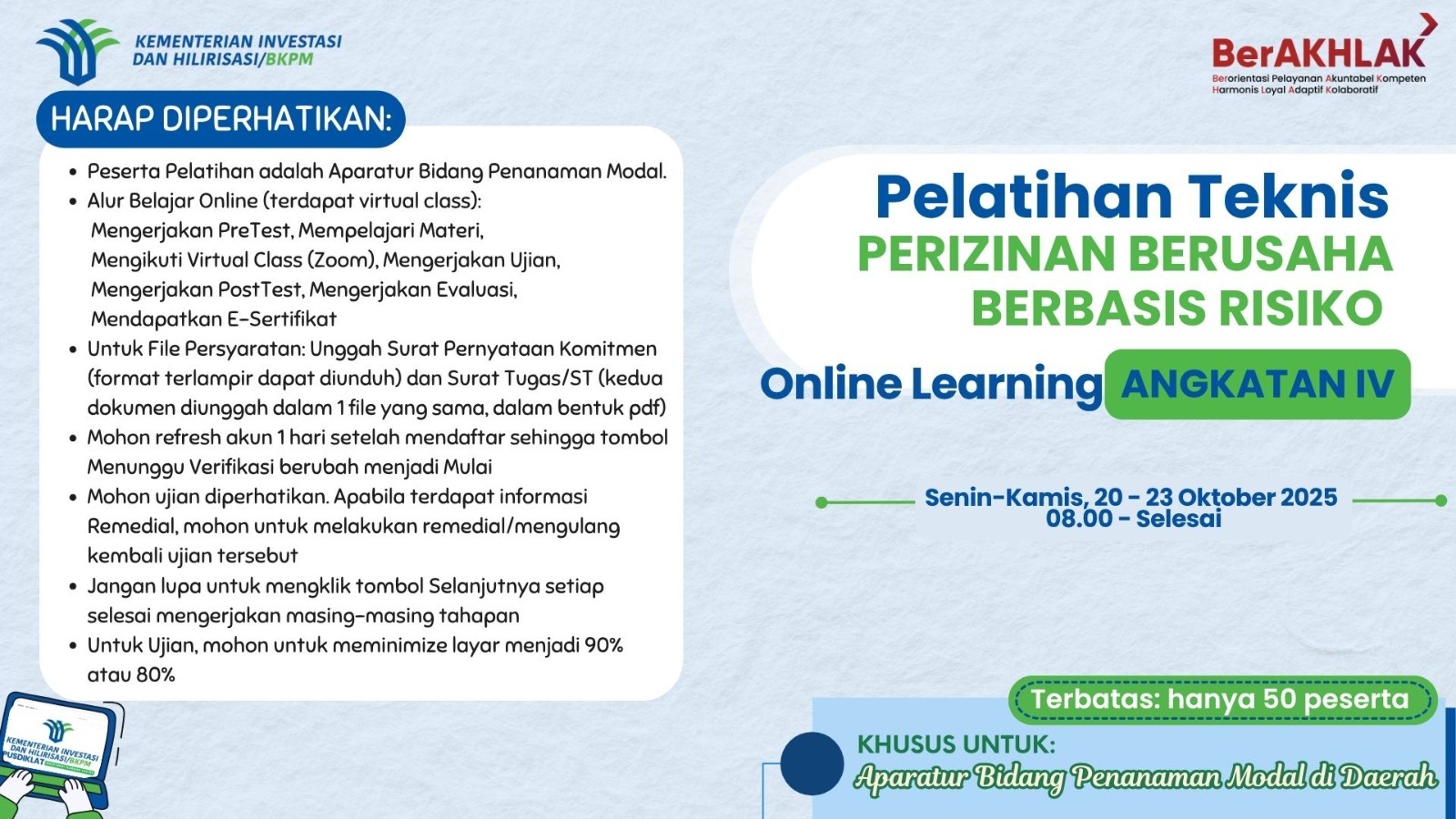 Pelatihan Teknis Perizinan Berusaha Berbasis Risiko bagi Aparatur Daerah Angkatan IV